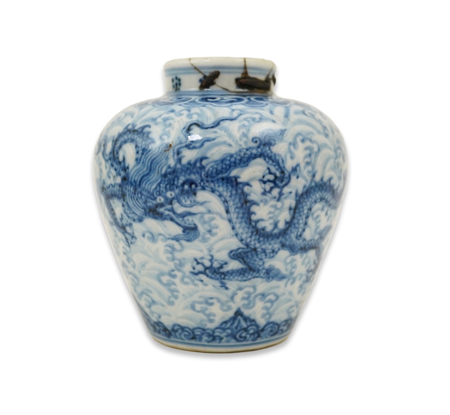 A Chinese blue and white 'dragon' vase, probably Qing dynasty